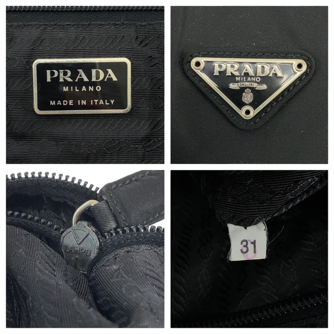 PRADA Handbag Nylon Black SilverMetal Handbags Shoulder Bags Business Bags Triangle With logo Women Used Authentic