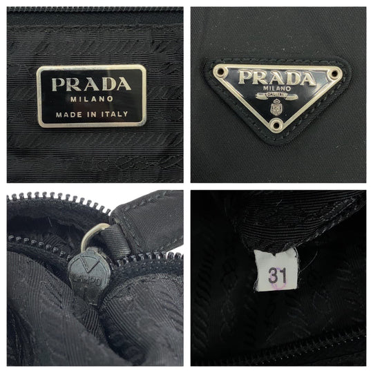 PRADA Handbag Nylon Black SilverMetal Handbags Shoulder Bags Business Bags Triangle With logo Women Used Authentic