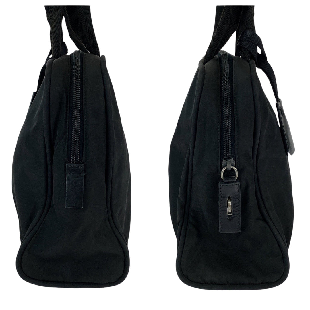 PRADA Handbag Nylon Black SilverMetal Handbags Shoulder Bags Business Bags Triangle With logo Women Used Authentic