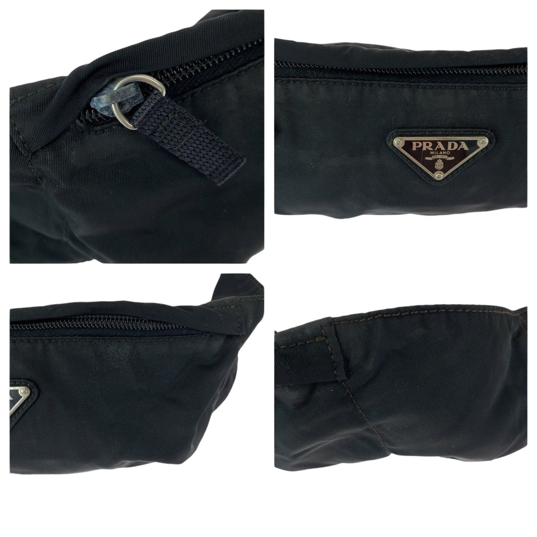 PRADA Sling bag Nylon Black SilverMetal Sling bag Bum bag mens Used Authentic