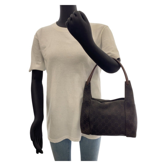 GUCCI Shoulder Bag 101333 GG canvas Brown Silver Metal Hobo Shoulder Bag Handbag Women Used Authentic