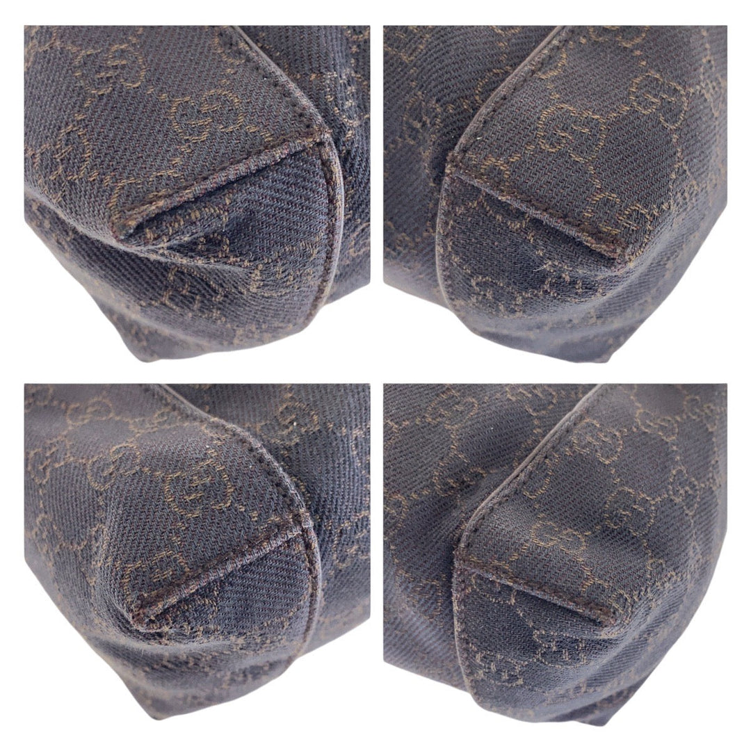 GUCCI Shoulder Bag 101333 GG canvas Brown Silver Metal Hobo Shoulder Bag Handbag Women Used Authentic