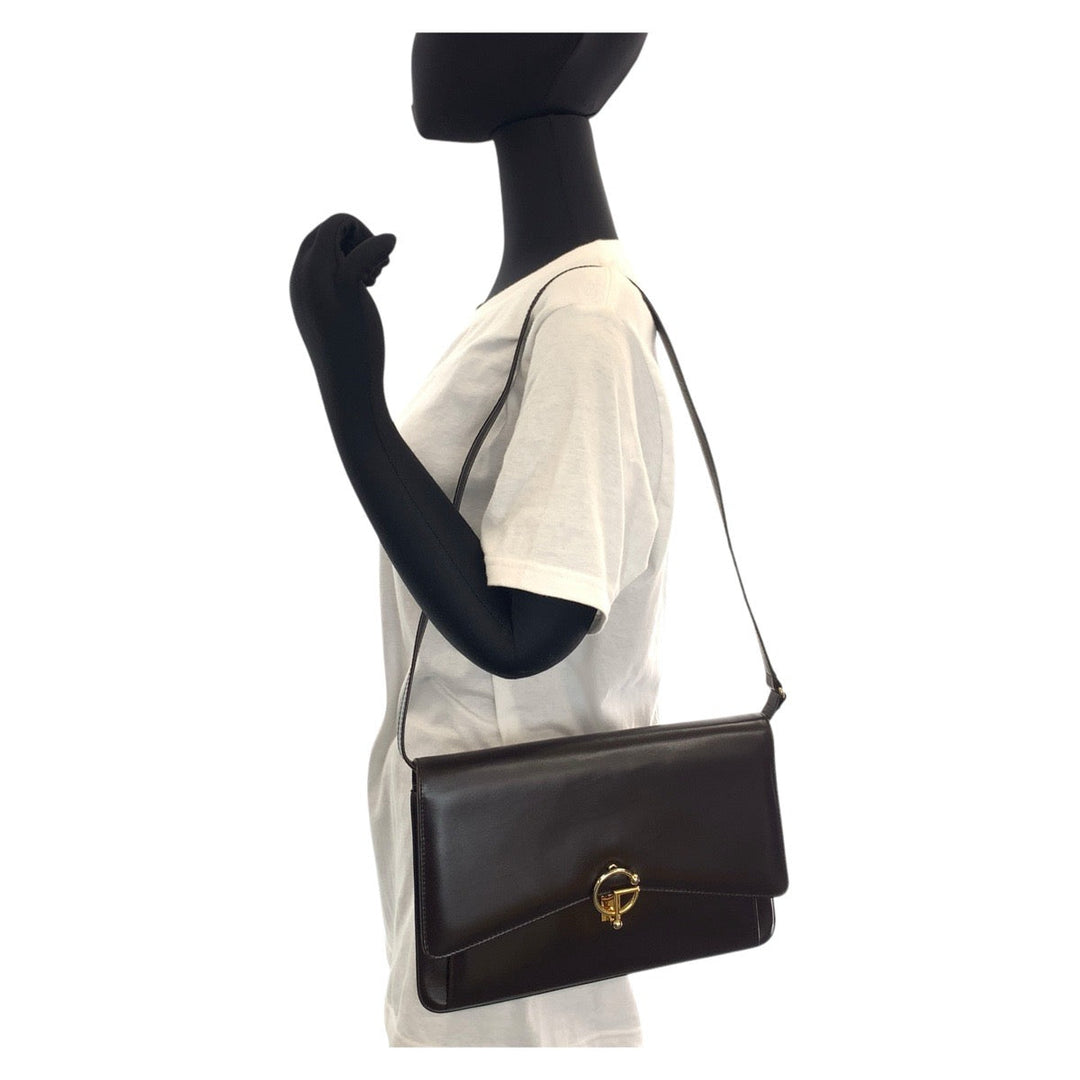 GUCCI Shoulder Bag leather Brown Gold Metal Shoulder Bag Messenger bag Women Used Authentic