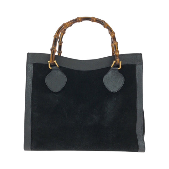 GUCCI Tote Bag 002 1186 0260 Suede Black Brown Gold Metal Tote Bag handbag Bamboo Diana Women Used Authentic