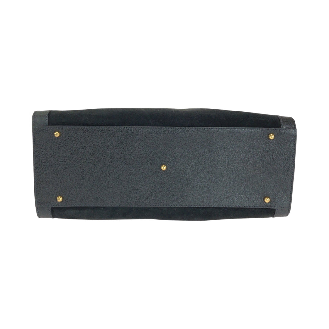 GUCCI Tote Bag 002 1186 0260 Suede Black Brown Gold Metal Tote Bag handbag Bamboo Diana Women Used Authentic