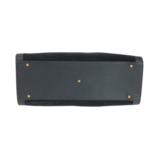 GUCCI Tote Bag 002 1186 0260 Suede Black Brown Gold Metal Tote Bag handbag Bamboo Diana Women Used Authentic