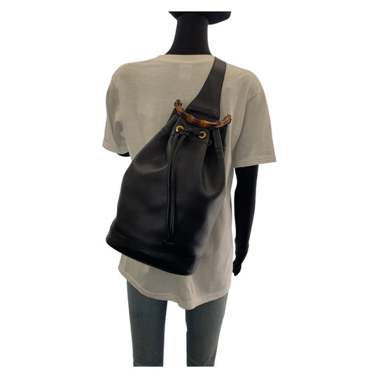GUCCI Shoulder Bag 003 203 0036 leather Black Gold Metal Shoulder Bag Sling bag Unisex Bamboo Women Used Authentic