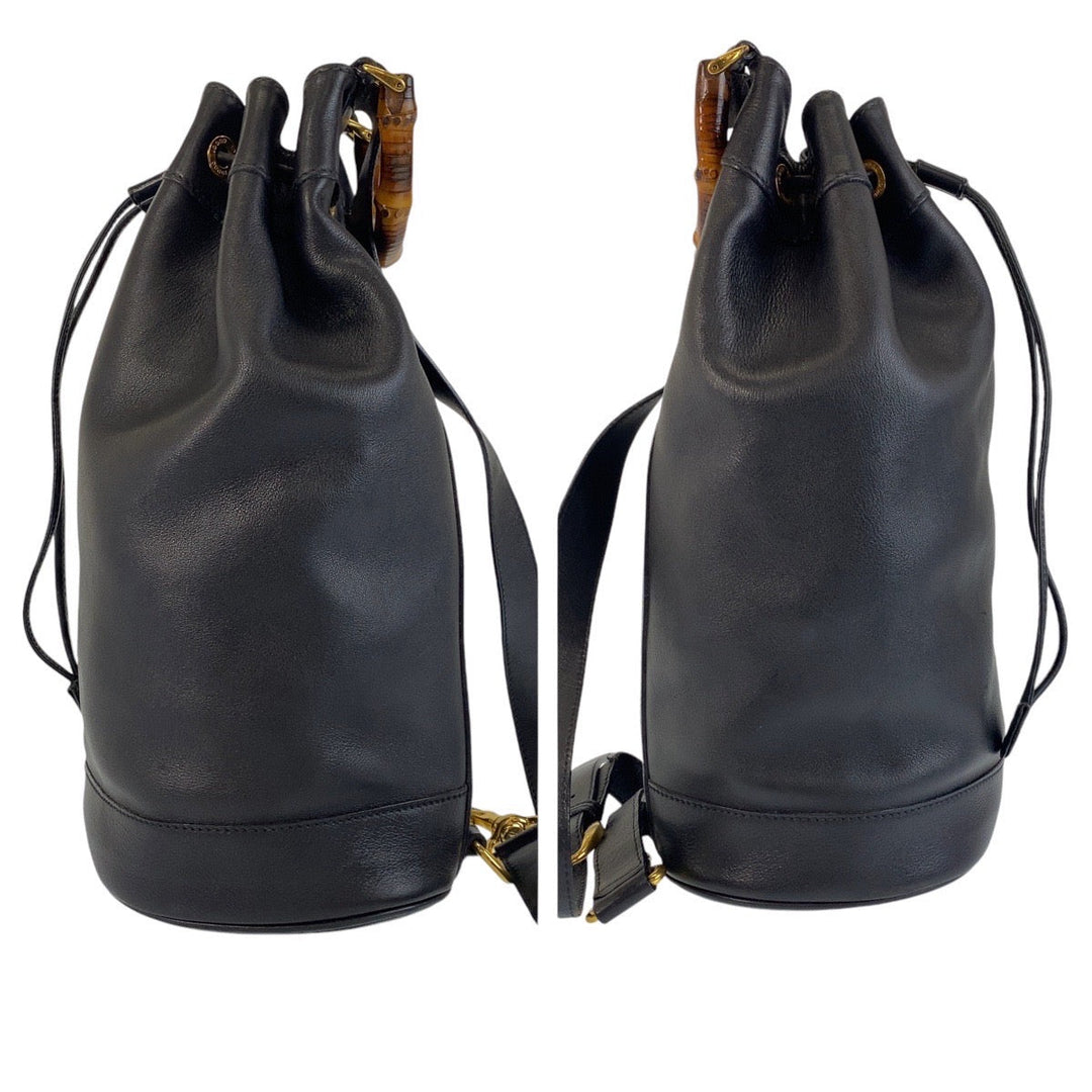 GUCCI Shoulder Bag 003 203 0036 leather Black Gold Metal Shoulder Bag Sling bag Unisex Bamboo Women Used Authentic