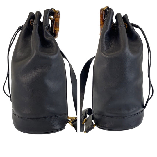 GUCCI Shoulder Bag 003 203 0036 leather Black Gold Metal Shoulder Bag Sling bag Unisex Bamboo Women Used Authentic