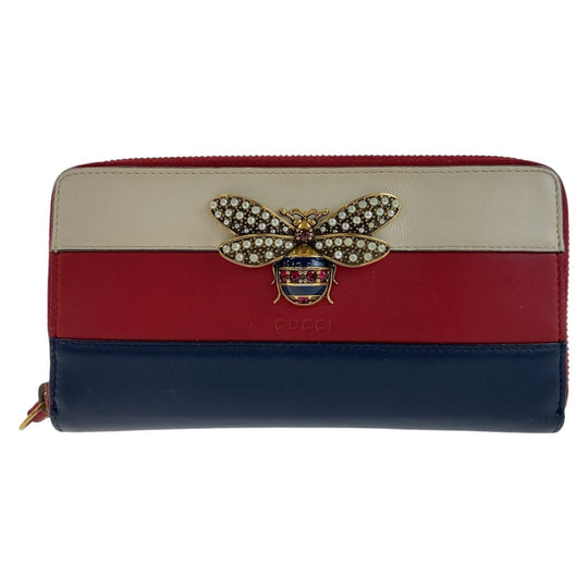 GUCCI Long Wallet Purse leather Red Tricolor Long Wallet Purse Women Used Authentic
