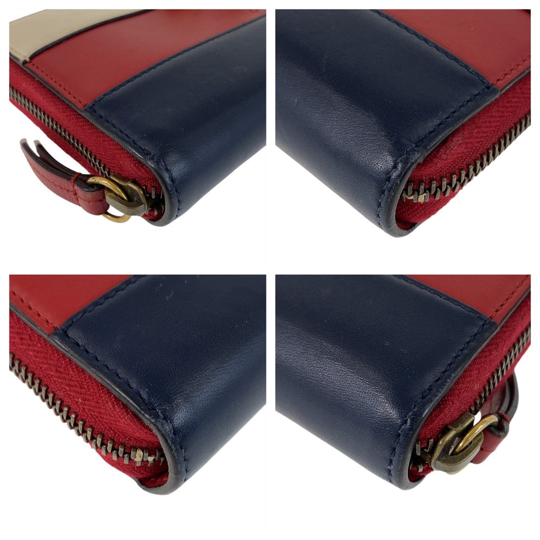 GUCCI Long Wallet Purse leather Red Tricolor Long Wallet Purse Women Used Authentic