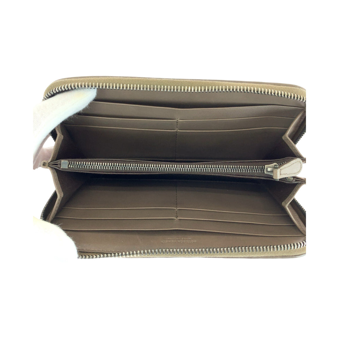 BOTTEGAVENETA Long Wallet Purse Calfskin Brown Long Wallet Purse Zip Around INTRECCIATO mens Used Authentic