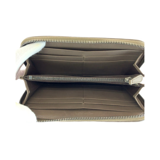 BOTTEGAVENETA Long Wallet Purse Calfskin Brown Long Wallet Purse Zip Around INTRECCIATO mens Used Authentic