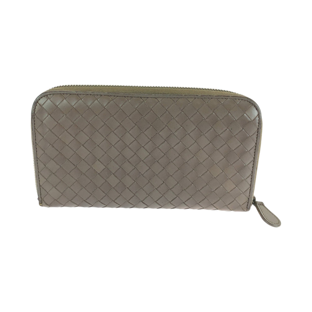 BOTTEGAVENETA Long Wallet Purse Calfskin Brown Long Wallet Purse Zip Around INTRECCIATO mens Used Authentic