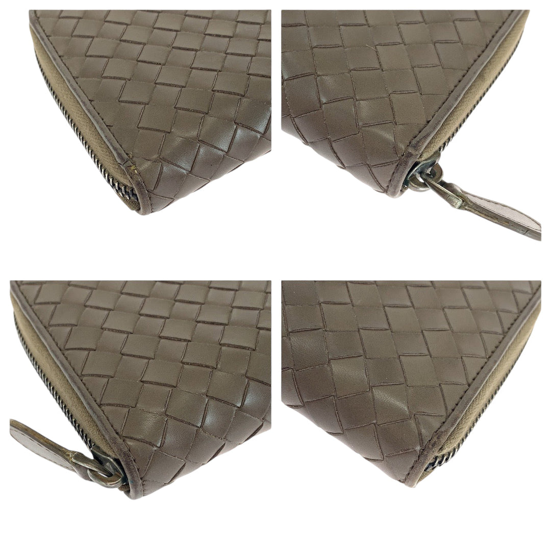 BOTTEGAVENETA Long Wallet Purse Calfskin Brown Long Wallet Purse Zip Around INTRECCIATO mens Used Authentic