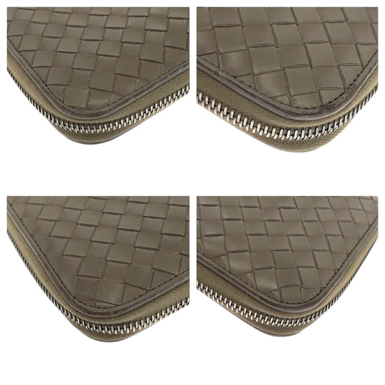 BOTTEGAVENETA Long Wallet Purse Calfskin Brown Long Wallet Purse Zip Around INTRECCIATO mens Used Authentic