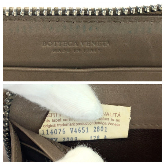 BOTTEGAVENETA Long Wallet Purse Calfskin Brown Long Wallet Purse Zip Around INTRECCIATO mens Used Authentic