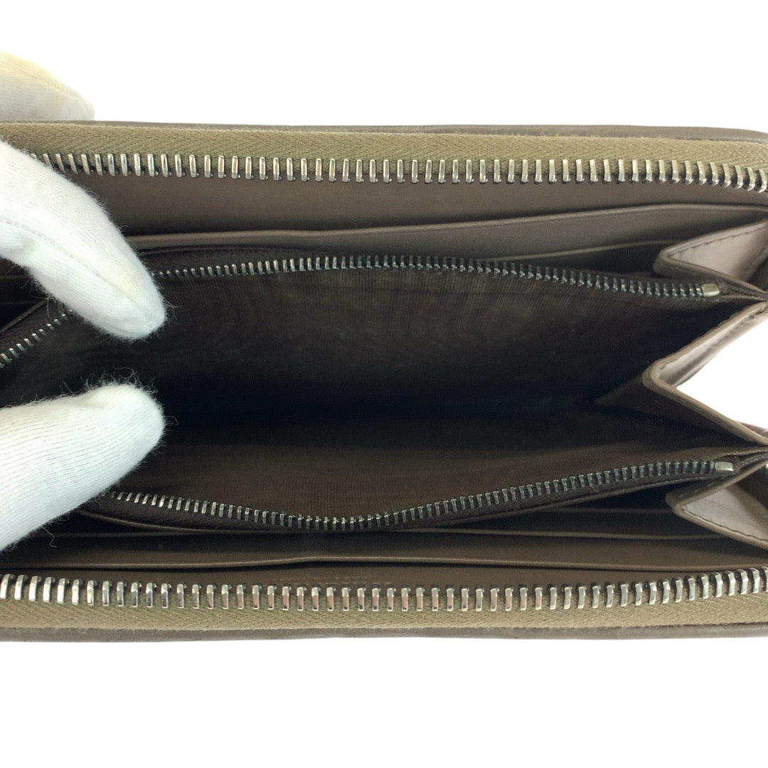 BOTTEGAVENETA Long Wallet Purse Calfskin Brown Long Wallet Purse Zip Around INTRECCIATO mens Used Authentic