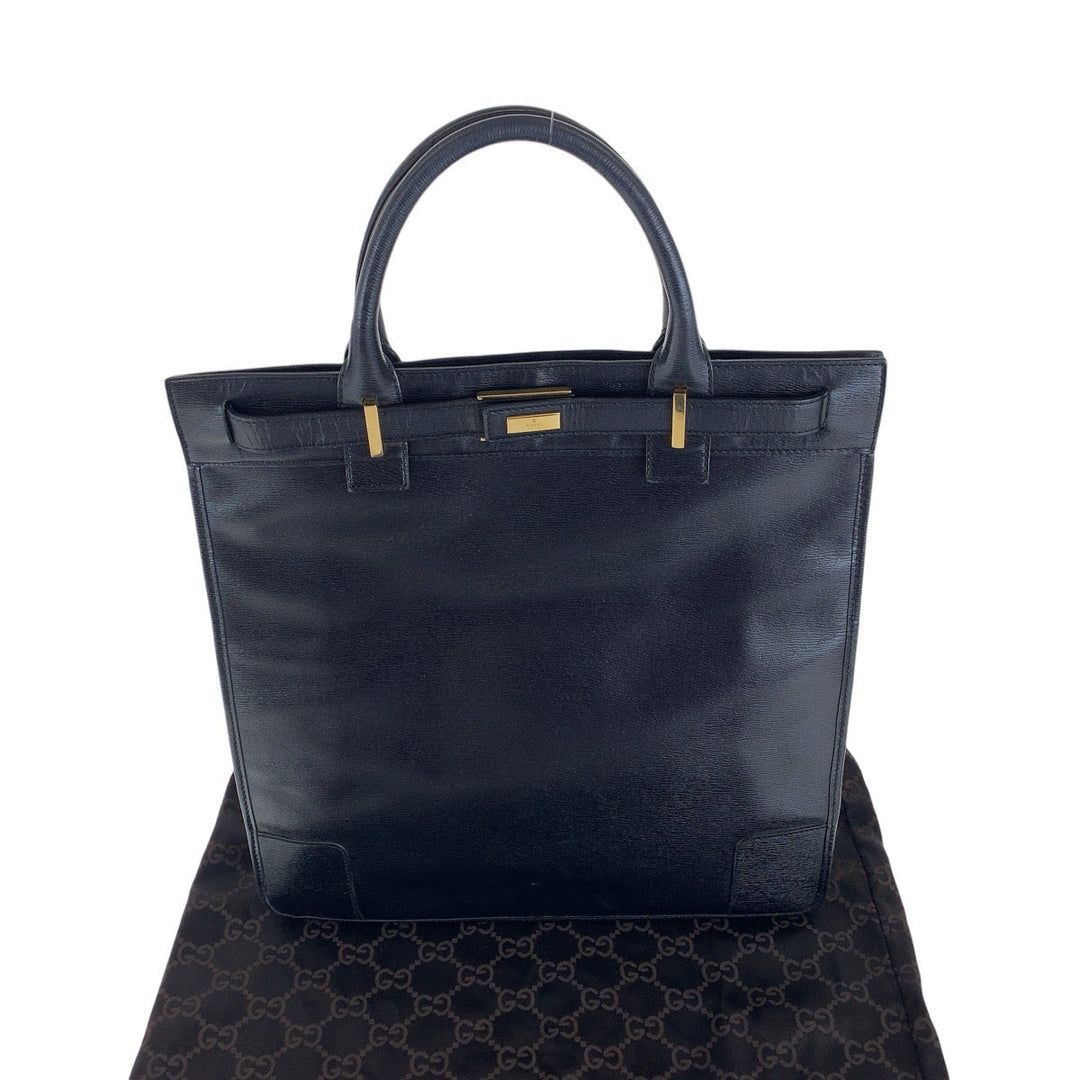 GUCCI Tote Bag 002 1091 3754 leather Black Gold Metal Tote Bag A4 Storage Women Used Authentic