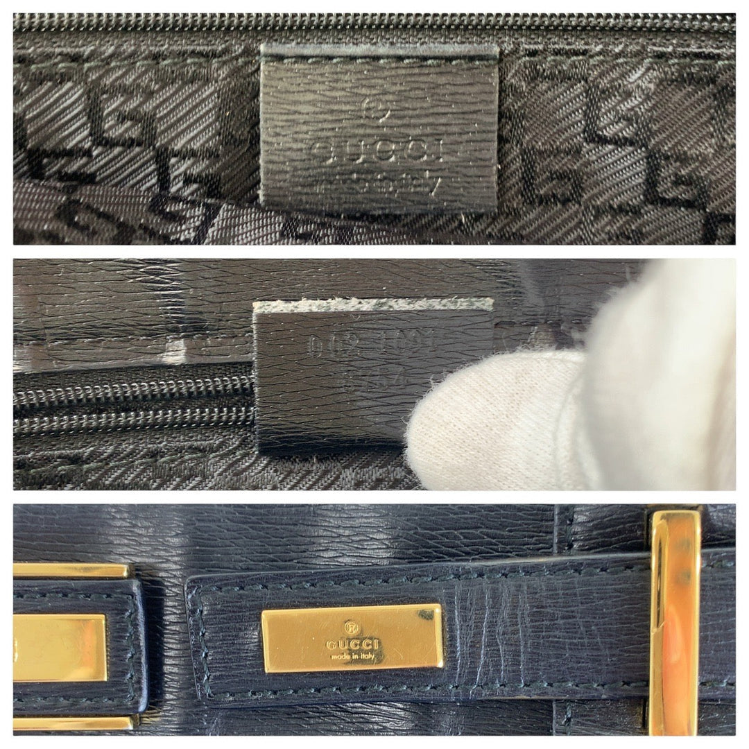 GUCCI Tote Bag 002 1091 3754 leather Black Gold Metal Tote Bag A4 Storage Women Used Authentic