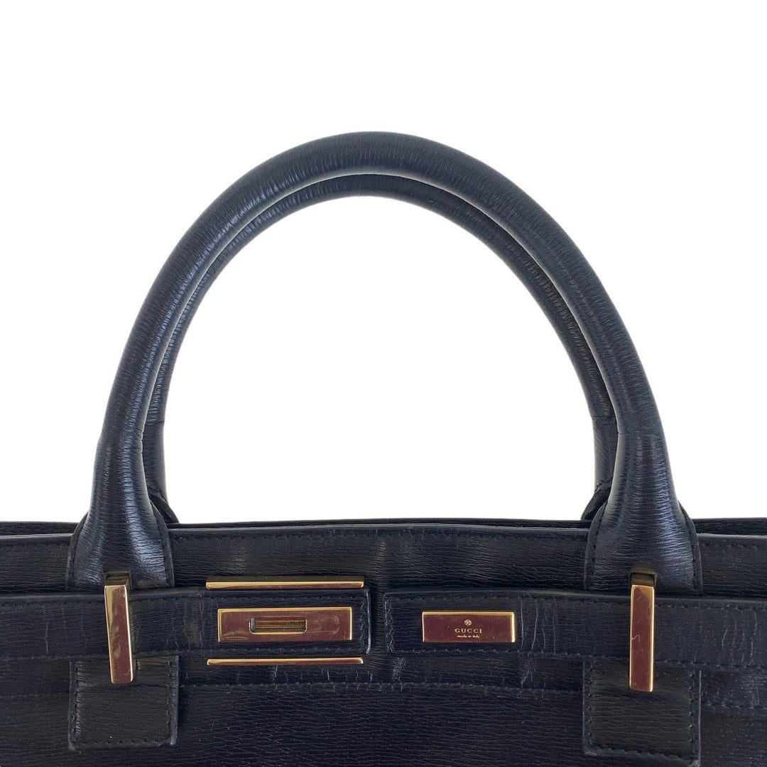 GUCCI Tote Bag 002 1091 3754 leather Black Gold Metal Tote Bag A4 Storage Women Used Authentic