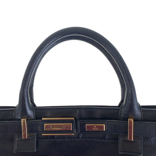 GUCCI Tote Bag 002 1091 3754 leather Black Gold Metal Tote Bag A4 Storage Women Used Authentic