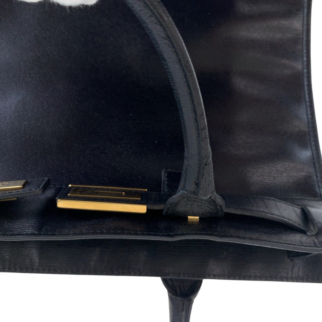 GUCCI Tote Bag 002 1091 3754 leather Black Gold Metal Tote Bag A4 Storage Women Used Authentic