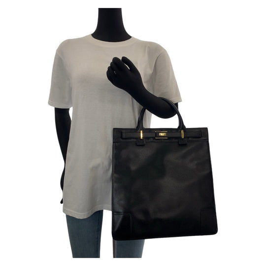 GUCCI Tote Bag 002 1091 3754 leather Black Gold Metal Tote Bag A4 Storage Women Used Authentic
