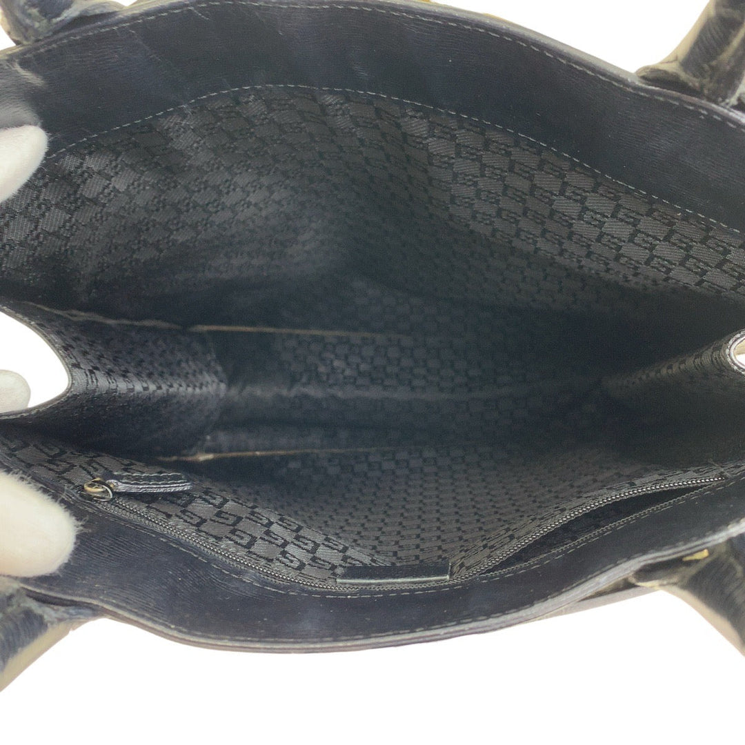 GUCCI Tote Bag 002 1091 3754 leather Black Gold Metal Tote Bag A4 Storage Women Used Authentic