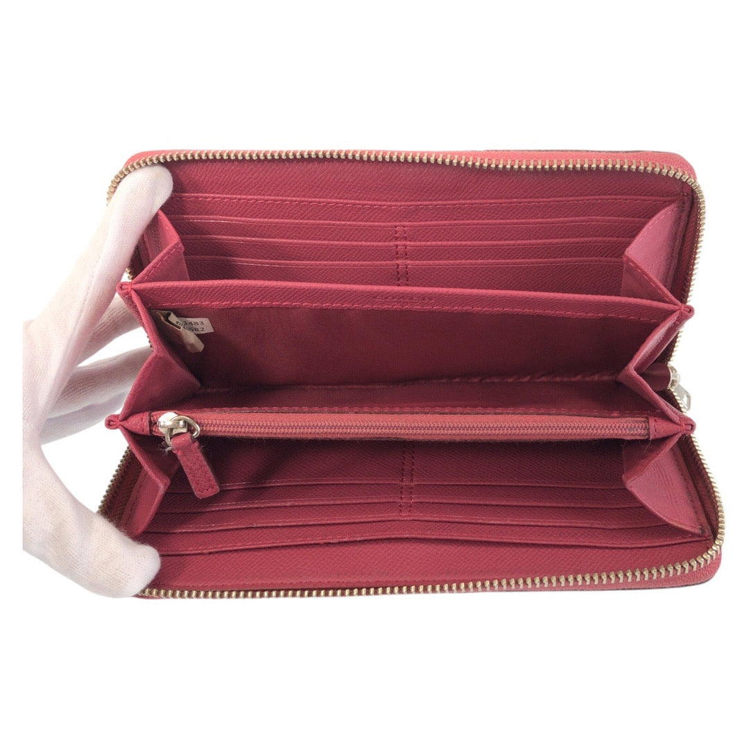 COACH Long Wallet Purse 52682 PVC Brown Pink SilverMetal Long Wallet Purse Zip Around Signature Women Used Authentic