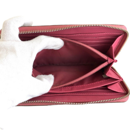 COACH Long Wallet Purse 52682 PVC Brown Pink SilverMetal Long Wallet Purse Zip Around Signature Women Used Authentic