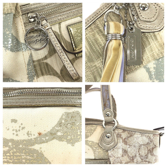 COACH Tote Bag canvas white Signature patchwork