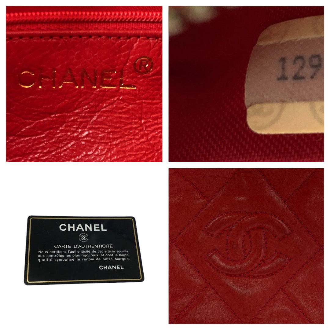 CHANEL Shoulder Bag lambskin Red Gold Metal Shoulder Bag Shoulder Bag Matrasse COCO Mark fringe tassel Women Used Authentic