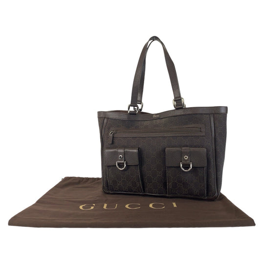 GUCCI Tote Bag 268639 GG canvas, leather Brown Silver Metal Tote Bag Shoulder Bag Abbey Women Used Authentic