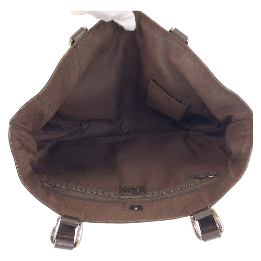 GUCCI Tote Bag 268639 GG canvas, leather Brown Silver Metal Tote Bag Shoulder Bag Abbey Women Used Authentic