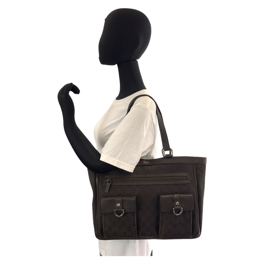 GUCCI Tote Bag 268639 GG canvas, leather Brown Silver Metal Tote Bag Shoulder Bag Abbey Women Used Authentic
