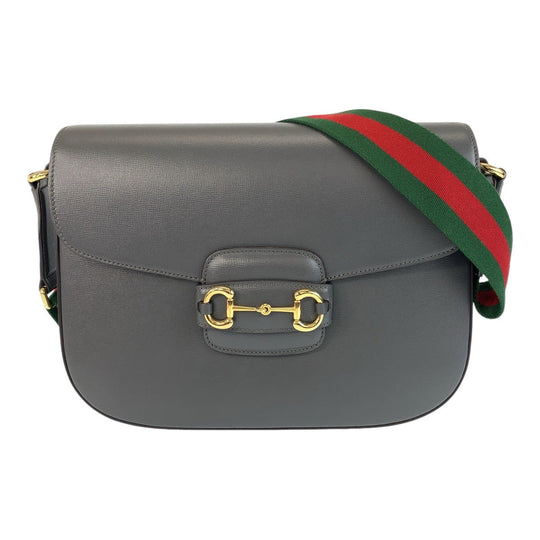 GUCCI Shoulder Bag 700457 leather Grey GoldMetal Crossbody Shoulder Bag Pochette Sherry line horsebit mens Used Authentic