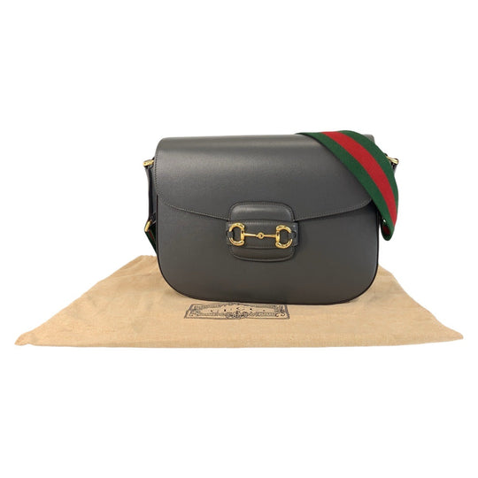 GUCCI Shoulder Bag 700457 leather Grey GoldMetal Crossbody Shoulder Bag Pochette Sherry line horsebit mens Used Authentic