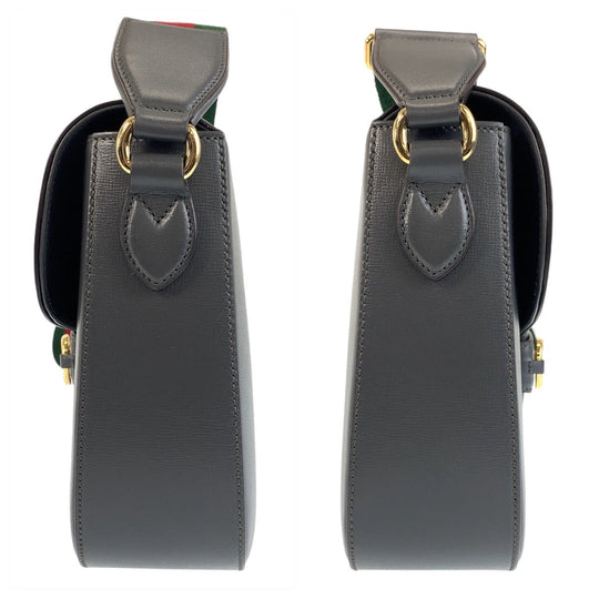 GUCCI Shoulder Bag 700457 leather Grey GoldMetal Crossbody Shoulder Bag Pochette Sherry line horsebit mens Used Authentic