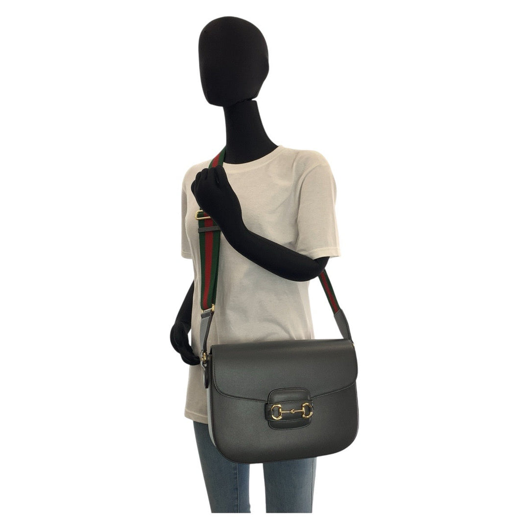 GUCCI Shoulder Bag 700457 leather Grey GoldMetal Crossbody Shoulder Bag Pochette Sherry line horsebit mens Used Authentic