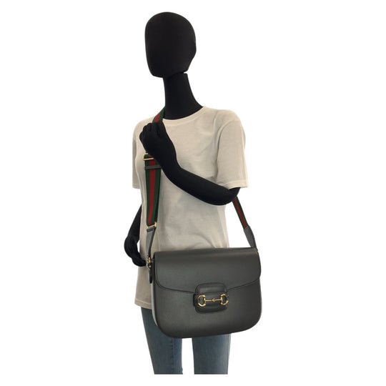 GUCCI Shoulder Bag 700457 leather Grey GoldMetal Crossbody Shoulder Bag Pochette Sherry line horsebit mens Used Authentic