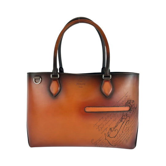 Berluti Tote Bag leather Terracotta Patine SilverMetal Tote Bag Shoulder Bag Calligraphy toujour mini mens Used Authentic