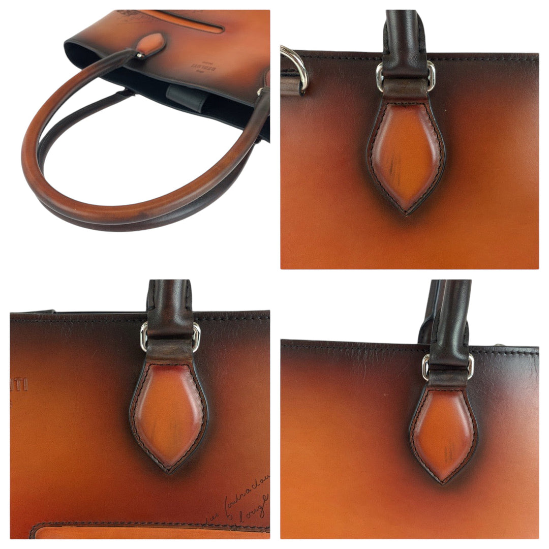 Berluti Tote Bag leather Terracotta Patine SilverMetal Tote Bag Shoulder Bag Calligraphy toujour mini mens Used Authentic