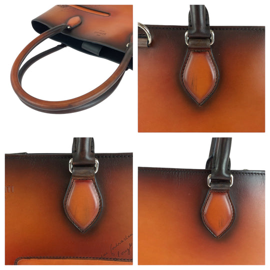 Berluti Tote Bag leather Terracotta Patine SilverMetal Tote Bag Shoulder Bag Calligraphy toujour mini mens Used Authentic