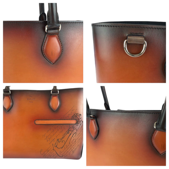 Berluti Tote Bag leather Terracotta Patine SilverMetal Tote Bag Shoulder Bag Calligraphy toujour mini mens Used Authentic