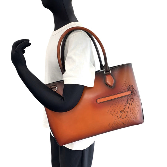 Berluti Tote Bag leather Terracotta Patine SilverMetal Tote Bag Shoulder Bag Calligraphy toujour mini mens Used Authentic