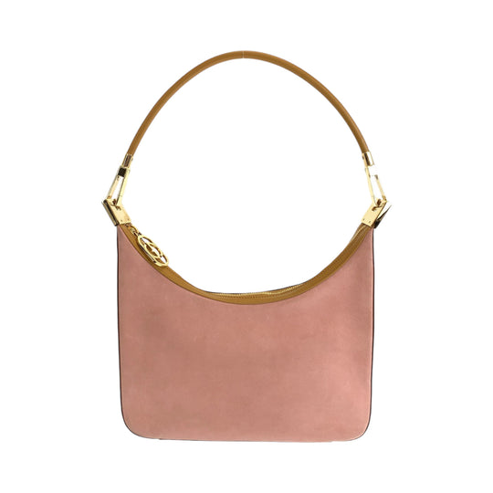 GUCCI Shoulder Bag 001 3812 Suede Pink Brown Gold Metal Hobo Shoulder Bag Women Used Authentic