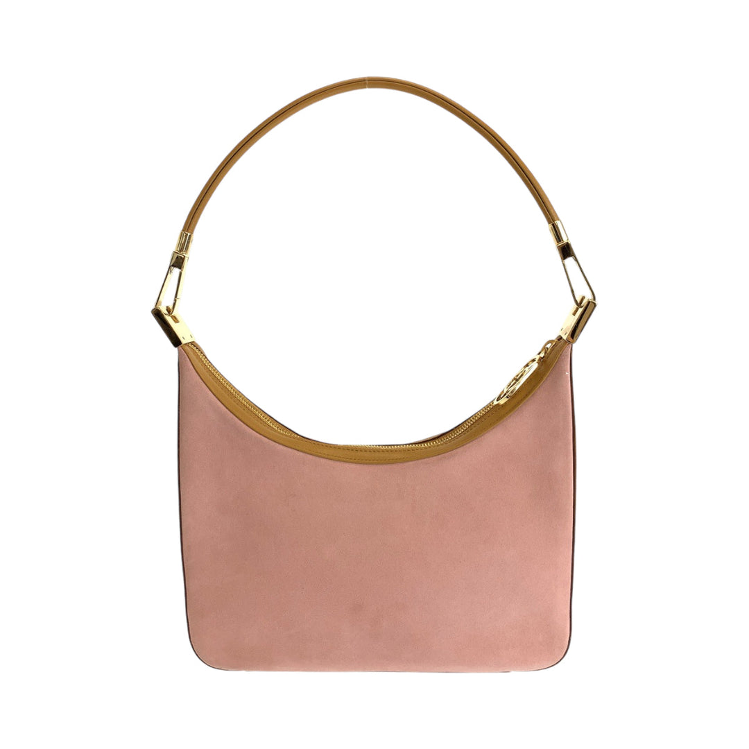 GUCCI Shoulder Bag 001 3812 Suede Pink Brown Gold Metal Hobo Shoulder Bag Women Used Authentic