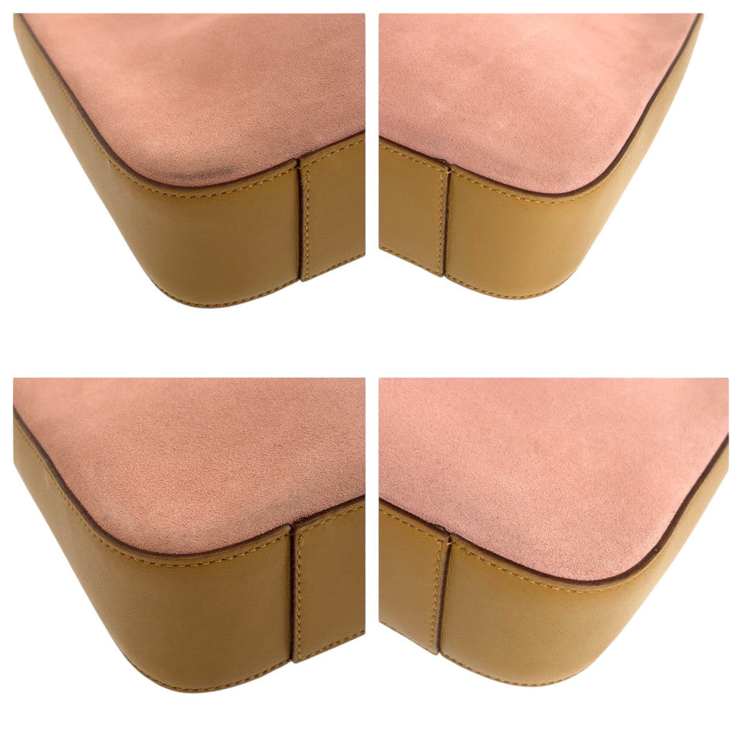 GUCCI Shoulder Bag 001 3812 Suede Pink Brown Gold Metal Hobo Shoulder Bag Women Used Authentic