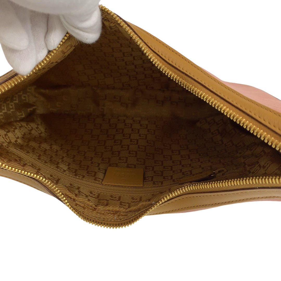 GUCCI Shoulder Bag 001 3812 Suede Pink Brown Gold Metal Hobo Shoulder Bag Women Used Authentic